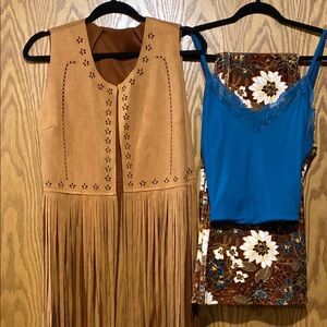 Brown Fringe vest with cami & pants.